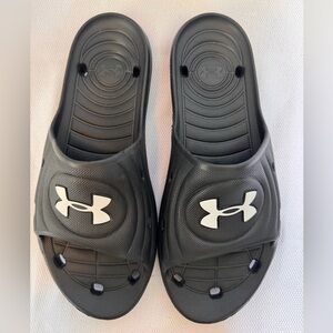 Under Armour Black Slides with White Logo Accents